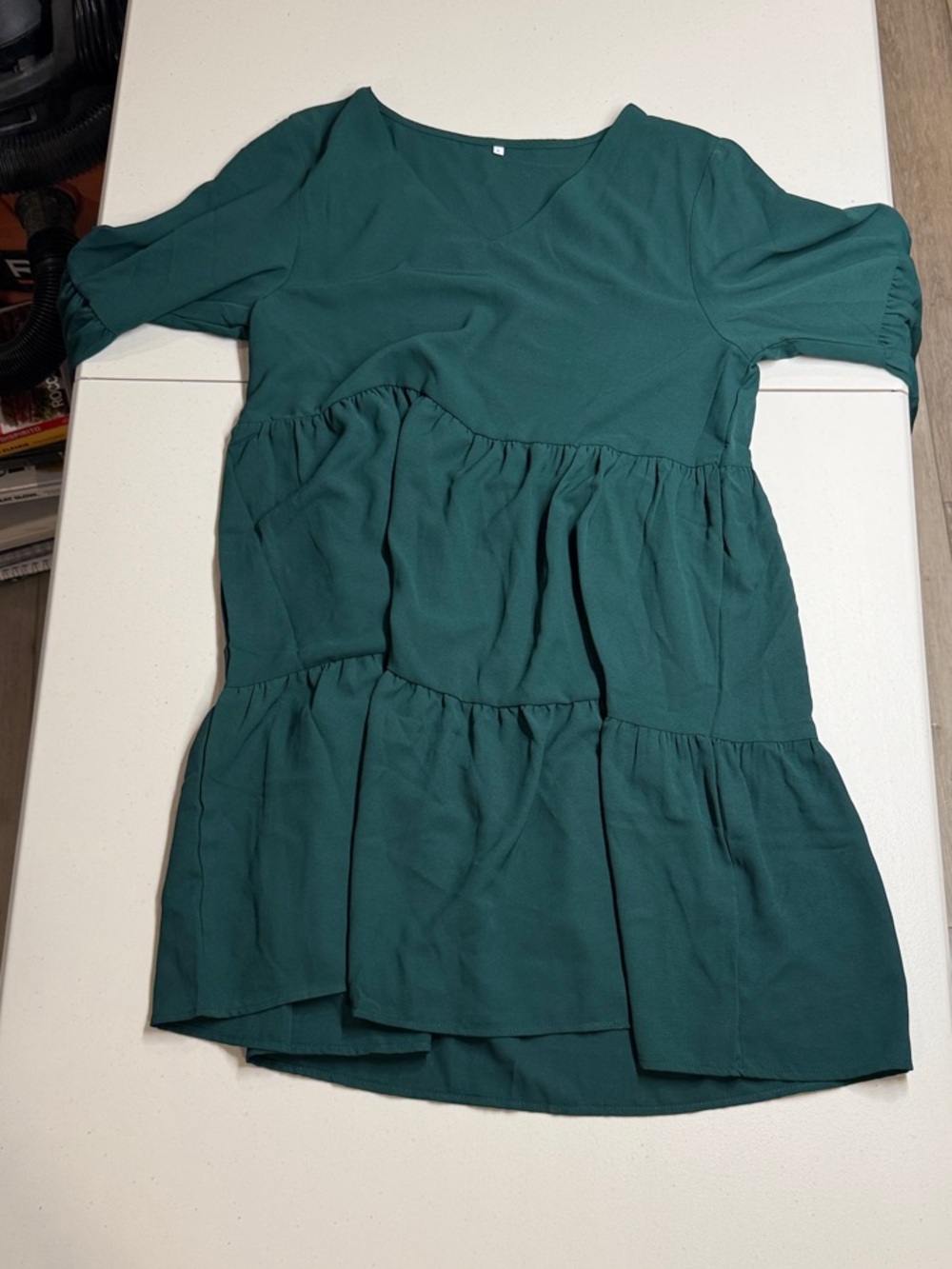 Tiered V-Neck Babydoll Dress Tunic - Deep Teal